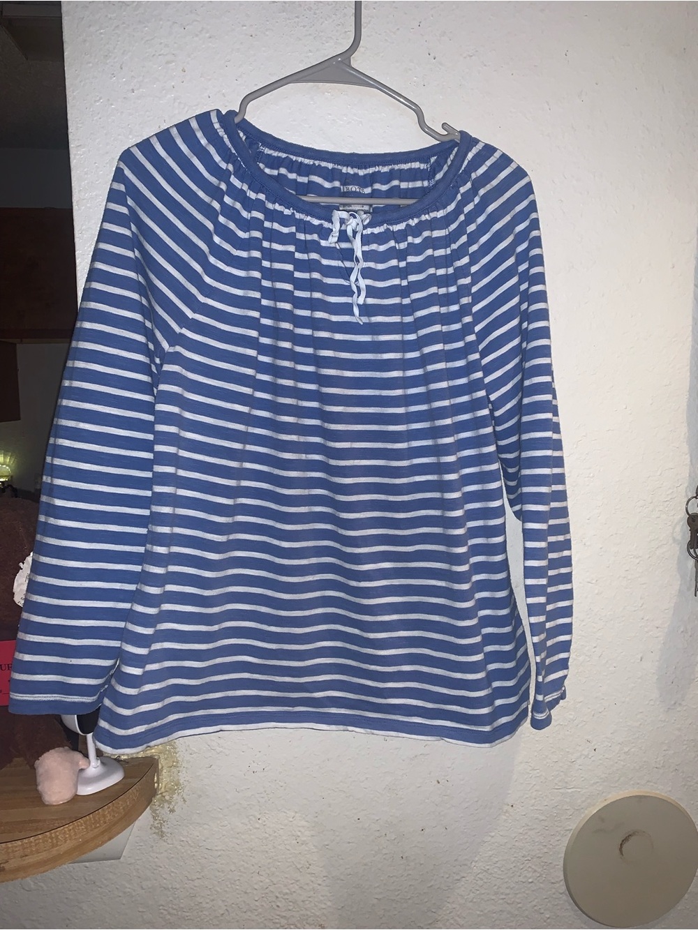 Talbots Blue and White Striped Long-Sleeve Peasant Top